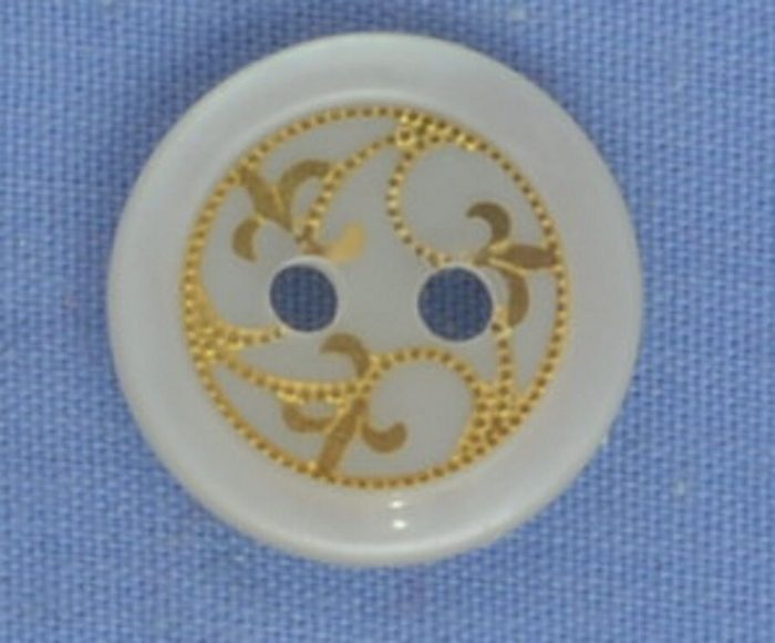 15mm White / Gold 2 Hole Button (x 2 buttons)