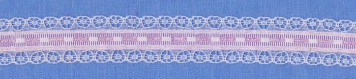 17mm Pink / White Nylon Insertion Lace (per metre)