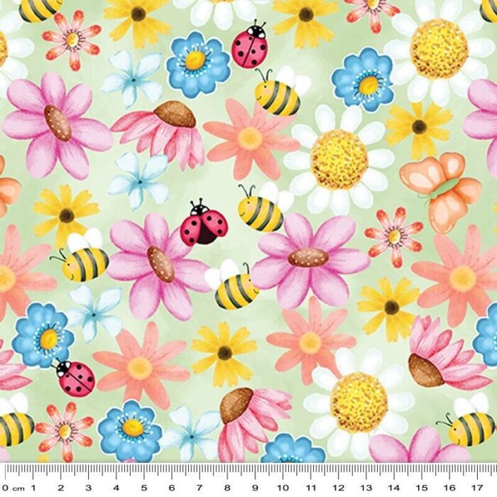 Fat Quarter - Sunshine Days - Sunshine Garden Green Cotton Fabric