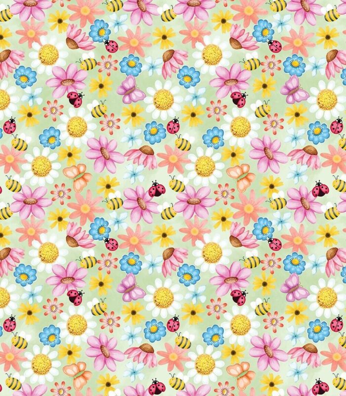 Fat Quarter - Sunshine Days - Sunshine Garden Green Cotton Fabric