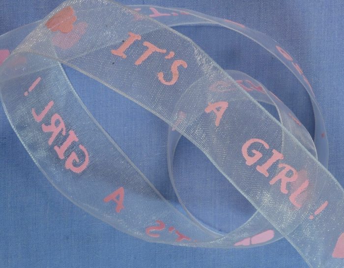 22mm "It's a Girl" Sheer Organza Ribbon