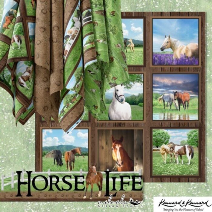 Horse Life - Horses on Grass Cotton Fabric 110cm wide (per metre)