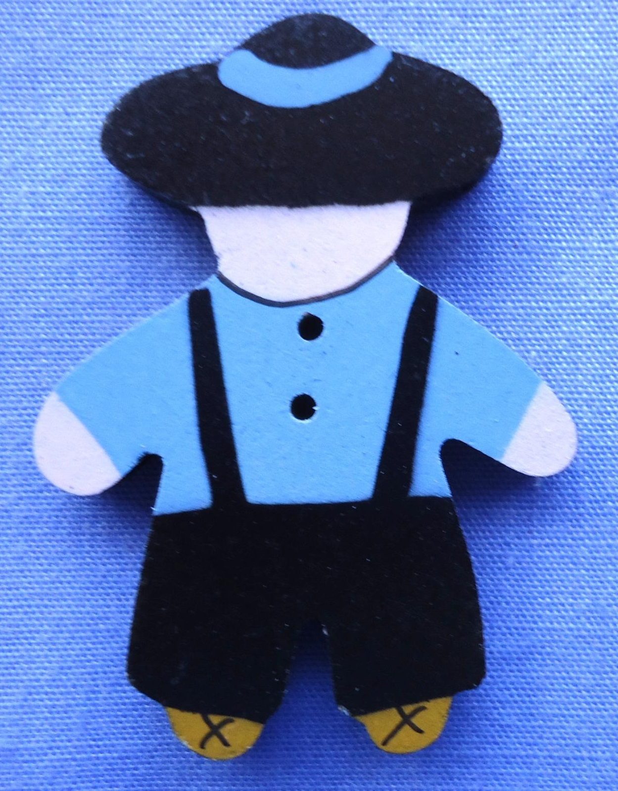 40mm Blue Boy Hand Painted Wooden Craft Button (x 2 buttons)
