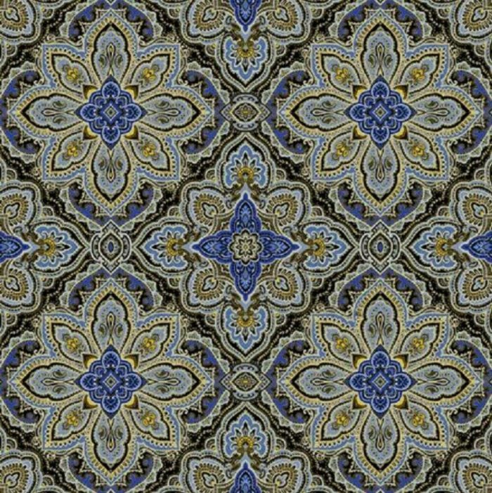 Black / Royal Symphony Medallion Cotton Fabric 110cm Wide (per metre)