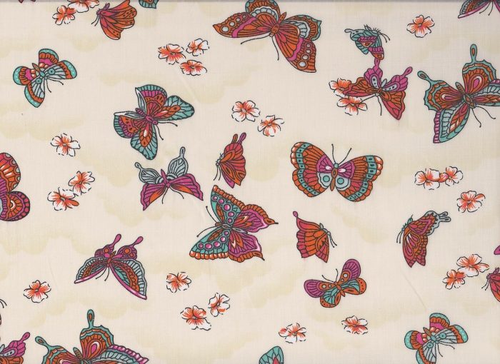 Cream Butterflies Polycotton Fabric (per metre)