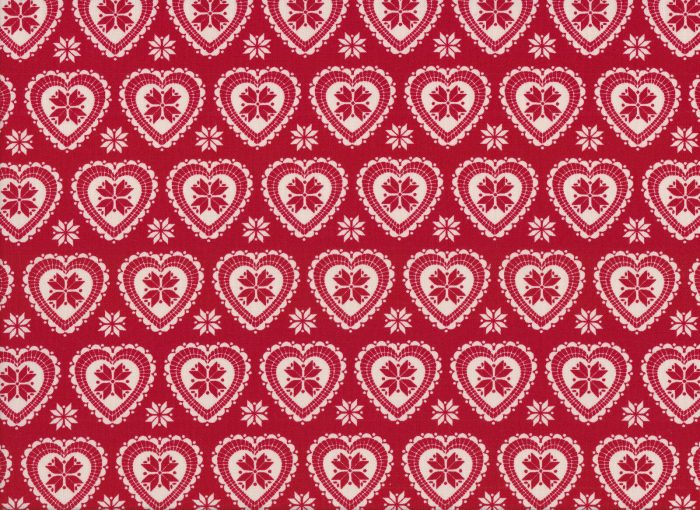 Cream on Red Heartflake Christmas Cotton Fabric  115cm Wide (per metre)