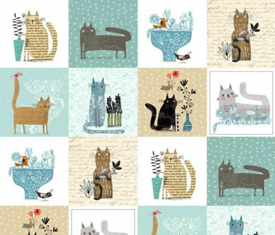 Fat Quarter - It's Raining Cats and Dogs - Cats Teal Cotton Fabric