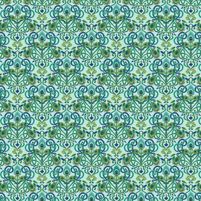 Fat Quarter - Peacock Symphony: Feather Medallion Light Turquoise Cotton Fabric