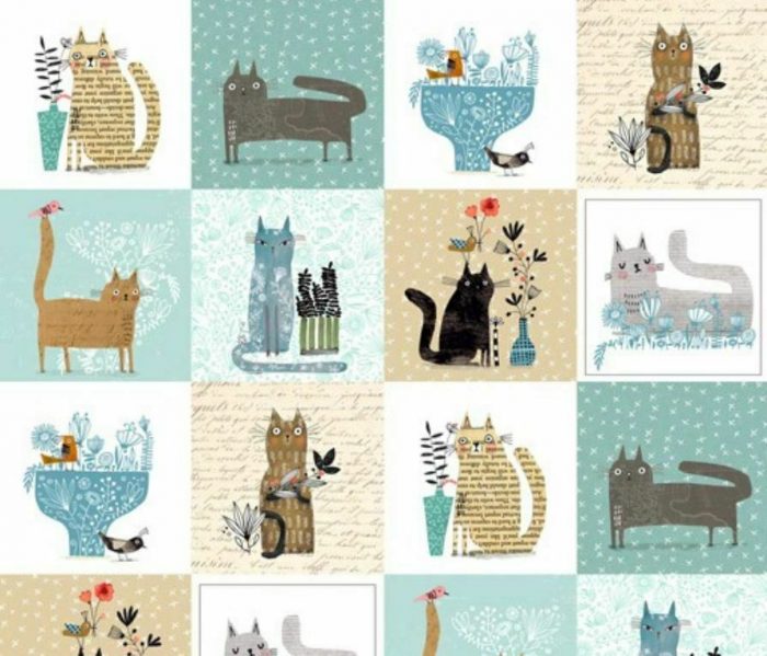It's Raining Cats and Dogs - Cats Teal Cotton Fabric 110cm Wide (per metre)