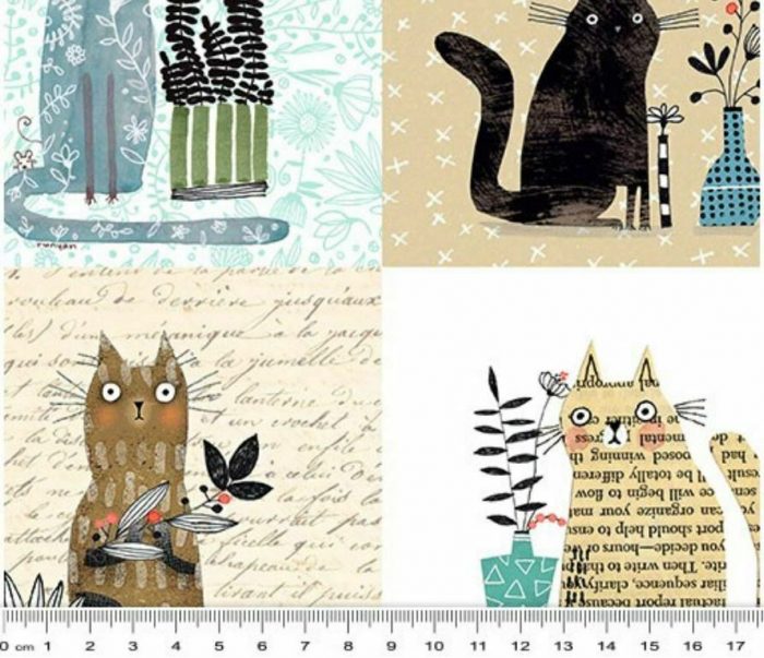 It's Raining Cats and Dogs - Cats Teal Cotton Fabric 110cm Wide (per metre)