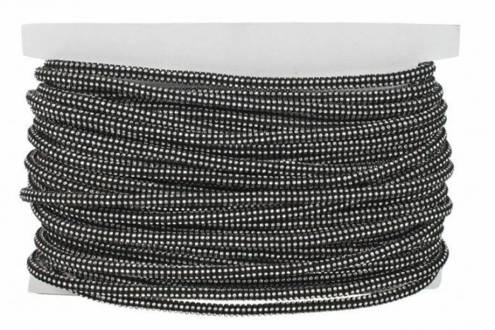 6.4mm Faux Rhinestone Black / Silver Cord Trim (per metre)
