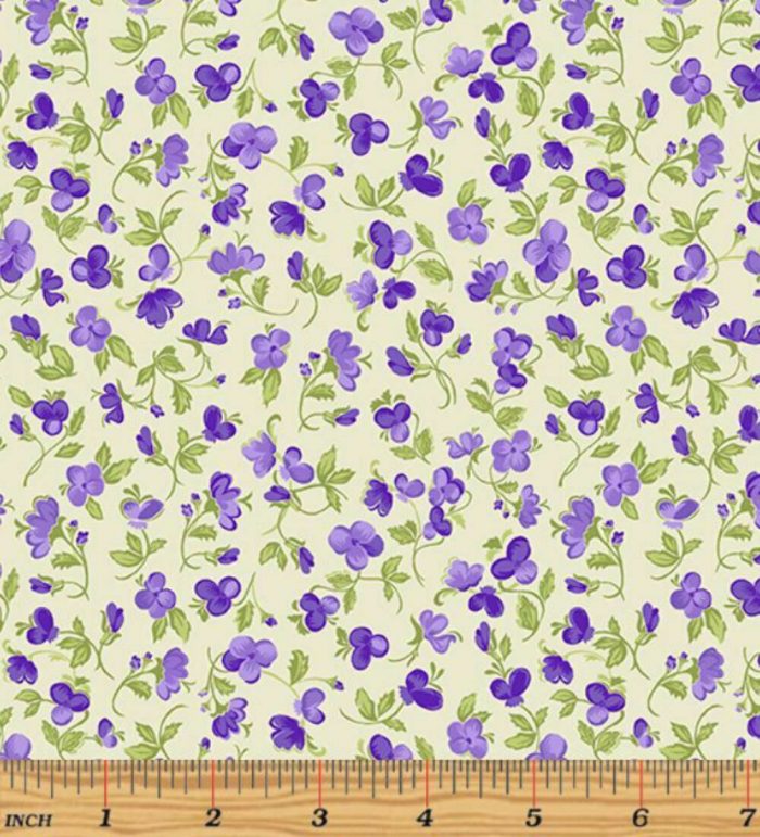 Accent on Pansies: Petite Pansies Cream Cotton Fabric 110cm Wide (per metre)