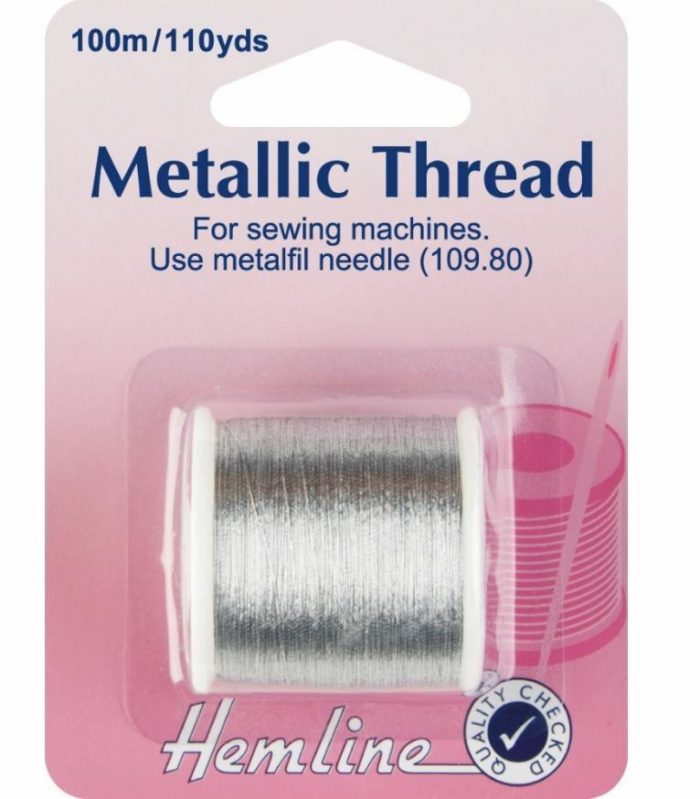 Hemline Silver Metallic Thread 100 metres