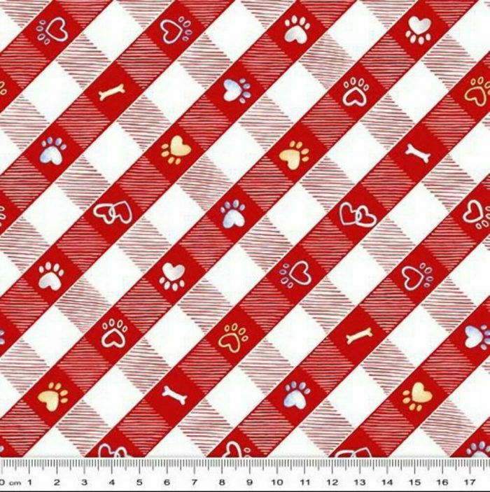 Think Pawsitive: Puppy Lane Red Plaid Cotton Fabric (per metre)