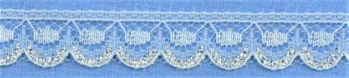 10mm White Nylon Lace with Silver Edge (x 2 metres)