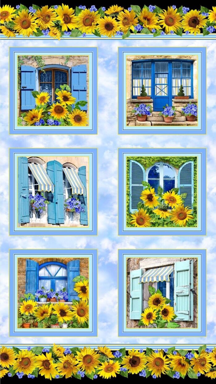 Summer Sunflowers Scenic Cotton Fabric Panel