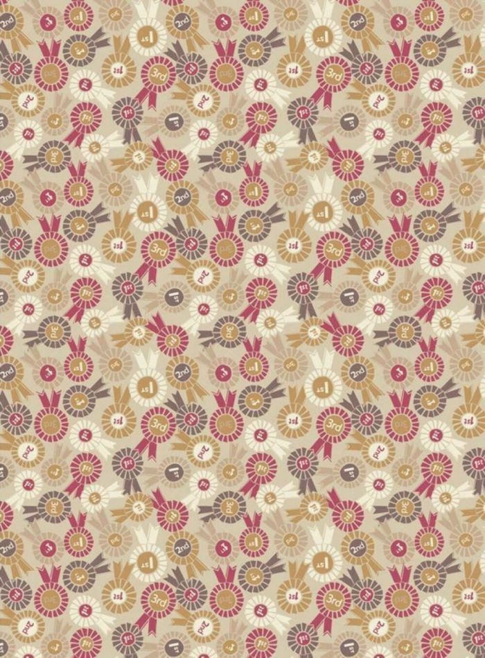 Farley Mount - Rosettes on Natural Cotton Fabric 110cm Wide (per metre)