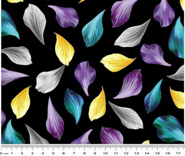 Fat Quarter - Petal Paradise - Black Petals Cotton Fabric