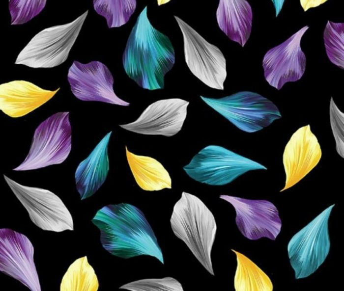 Fat Quarter - Petal Paradise - Black Petals Cotton Fabric
