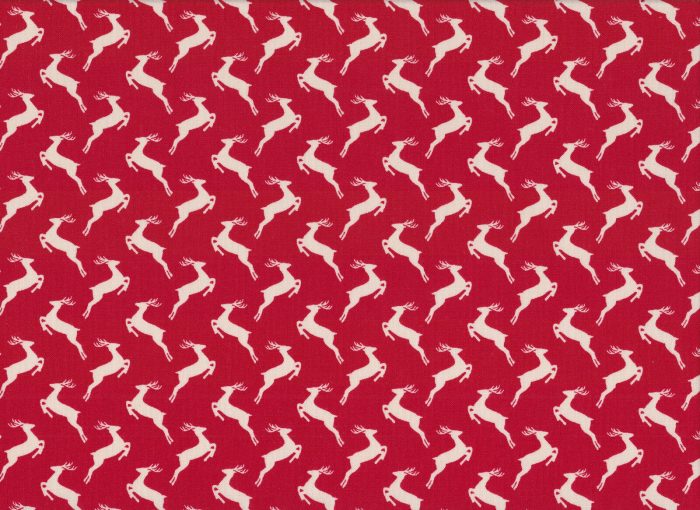 Leaping Reindeer Cream on Red Christmas Cotton Fabric  112cm Wide (per metre)