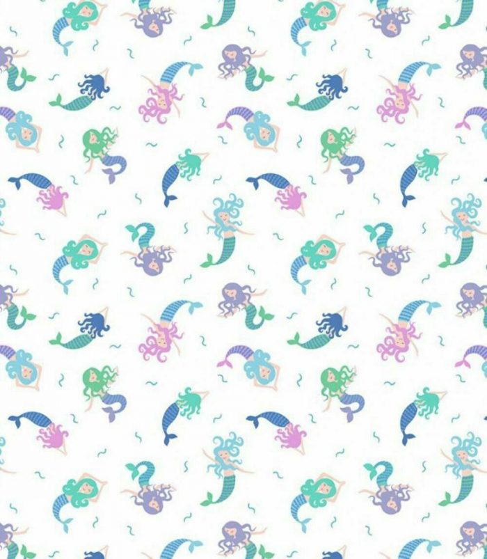 Small Things Mystical & Magical - Mermaids on Cream Cotton Fabric (per metre)
