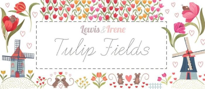 Tulip Fields: Mouse and Tulip on Yellow Cotton Fabric 110cm wide (per metre)