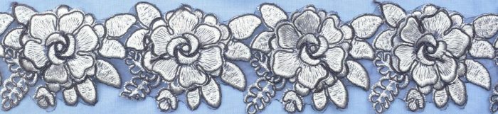 70mm Charcoal Grey / White Floral Continuous Applique (per metre)