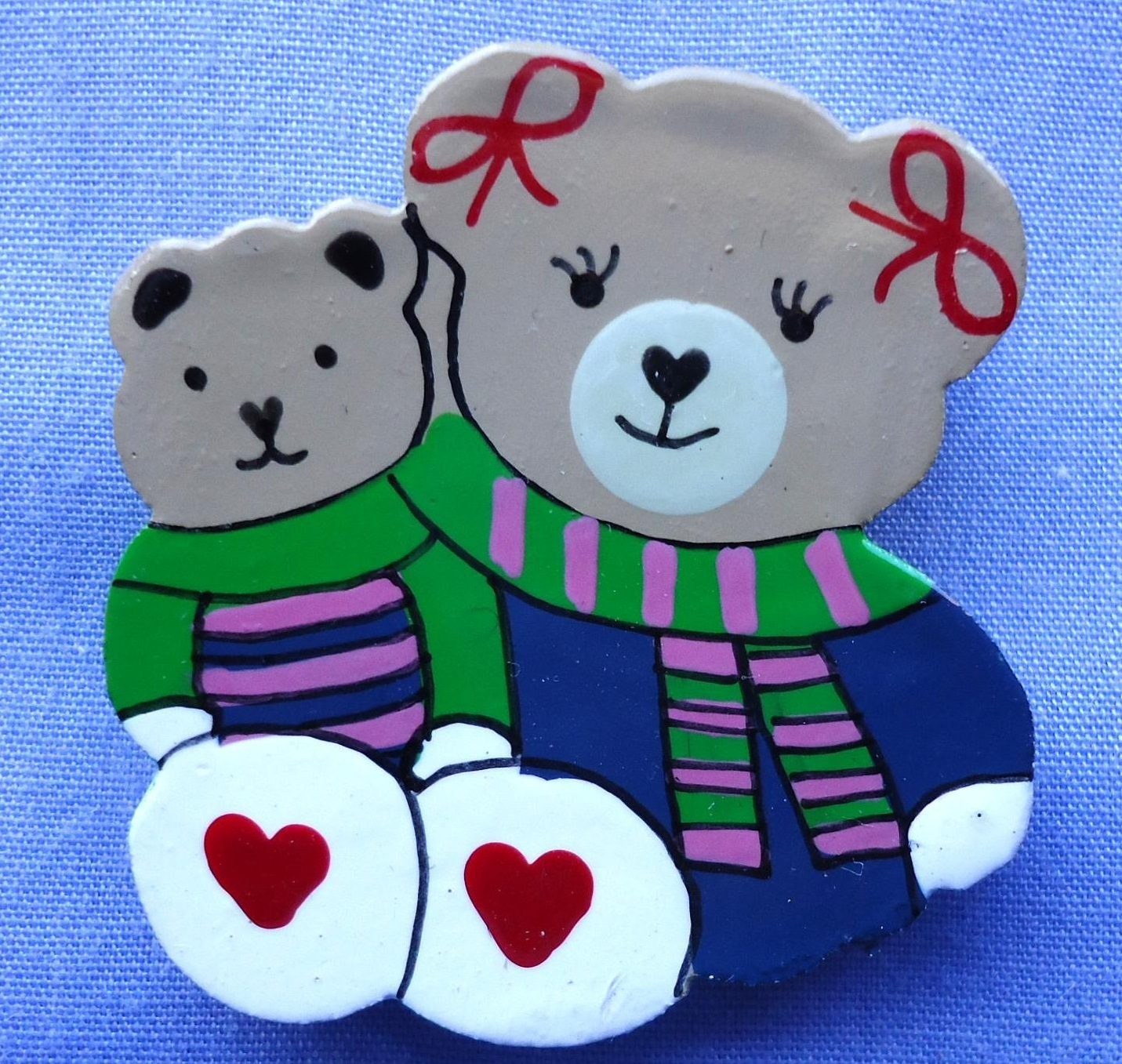 38mm Teddy Bear Hand Painted Wooden Craft Shank Button (per button)