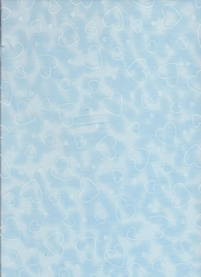 Blue / White Hearts Polycotton Fabric