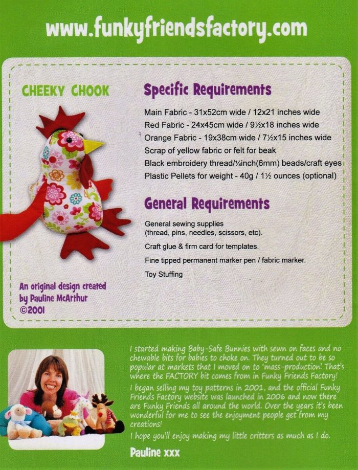 Cheeky Chook / Chicken Soft Toy Pattern by Funky Friends Factory