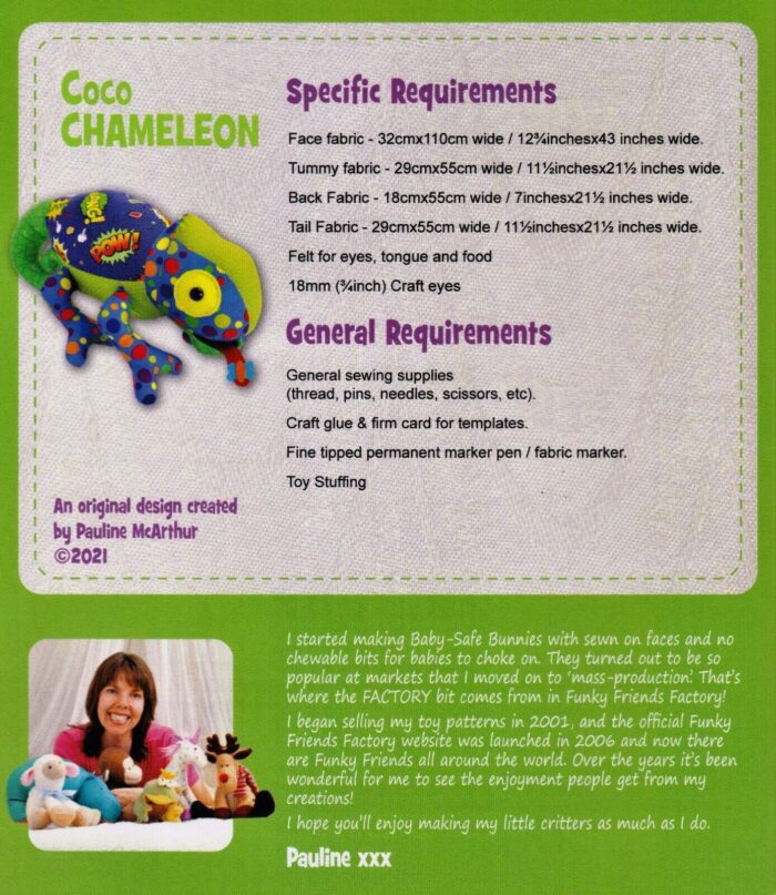 Coco Chameleon Soft Toy Pattern by Funky Friends Factory
