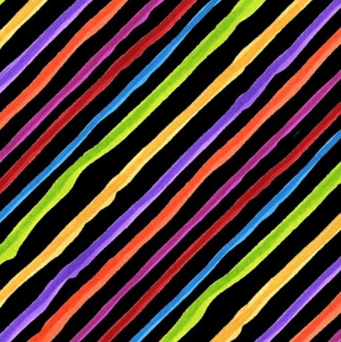 Fat Quarter - Cat Happy - Black Quirky Bias Stripe Cotton Fabric