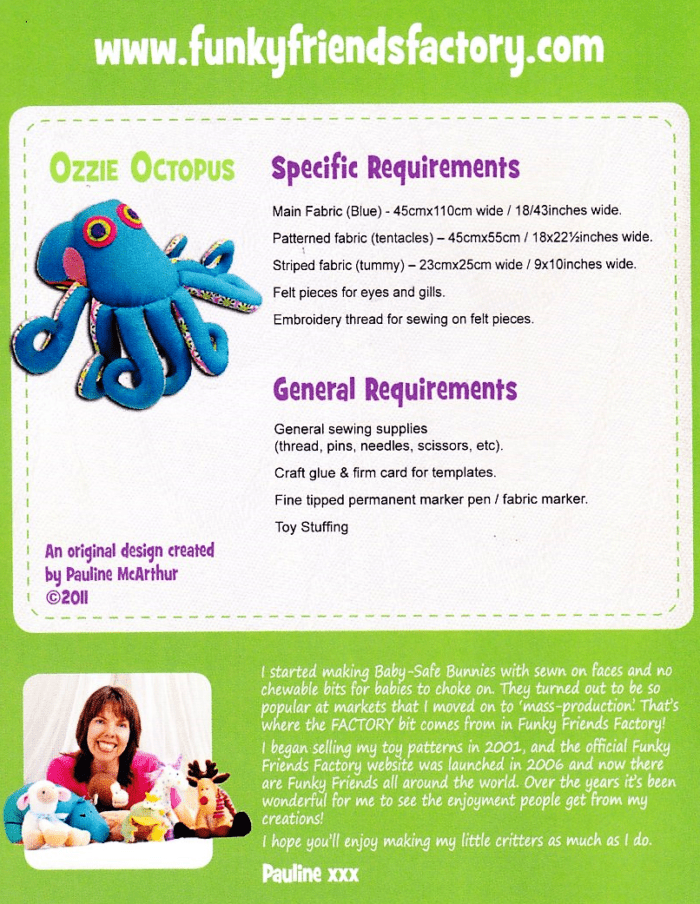 Ozzie Octopus Soft Toy Pattern by Funky Friends Factory