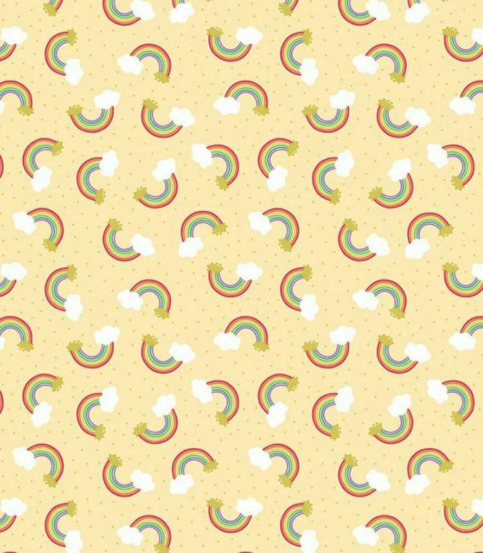 Small Things Mystical & Magical - Rainbows on Yellow Cotton Fabric (per metre)