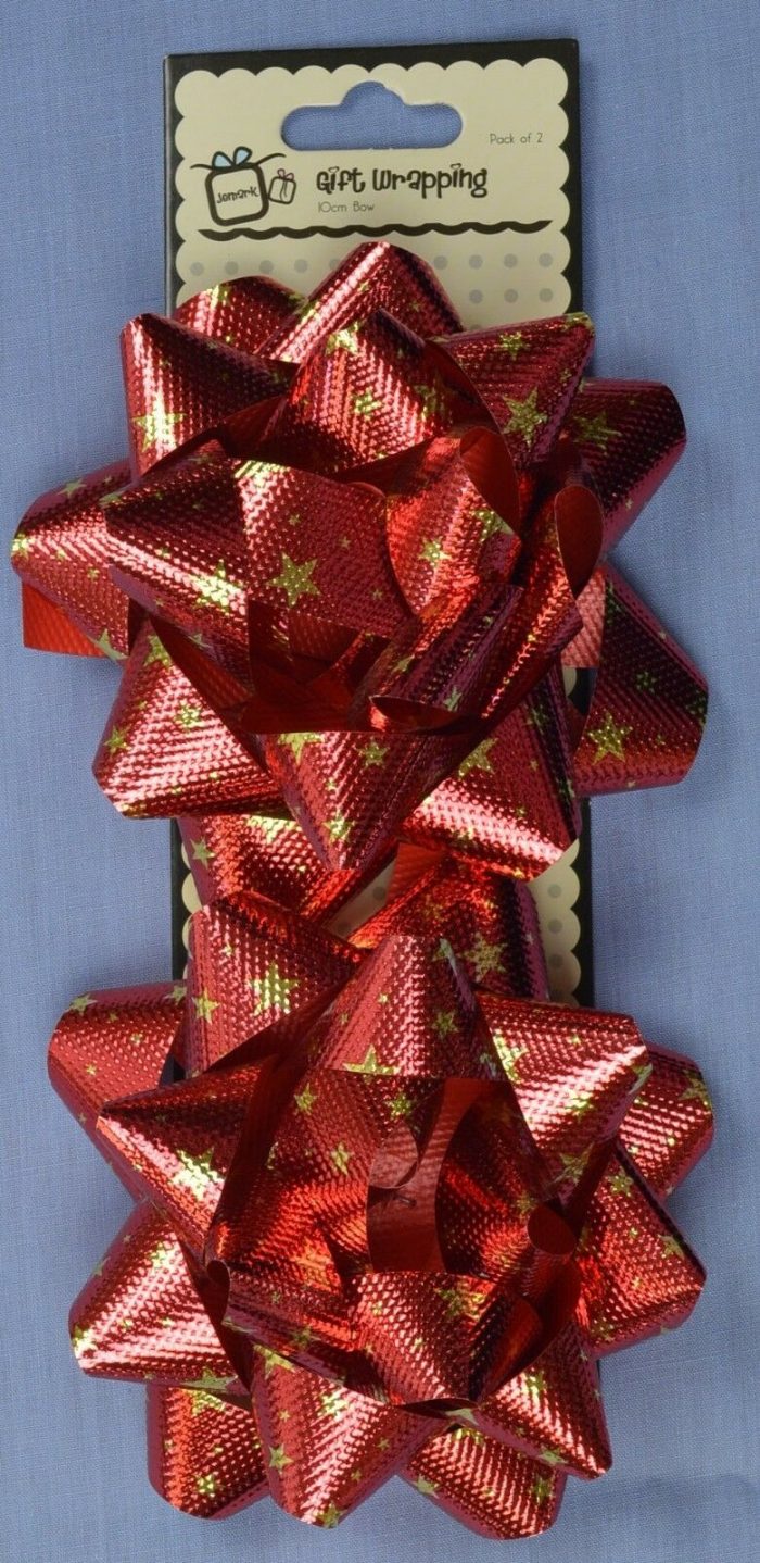 10cm Metallic Red With Stars Bow Wrapping Pack ( x 2 Bows)