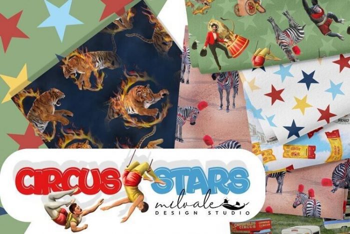 Circus Stars: Allover Circus Stars Green Cotton Fabric 110cm wide (per metre)