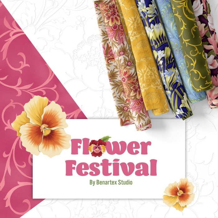Fat Quarter - Flower Festival: Swirl Fan Pale Blue Cotton Fabric