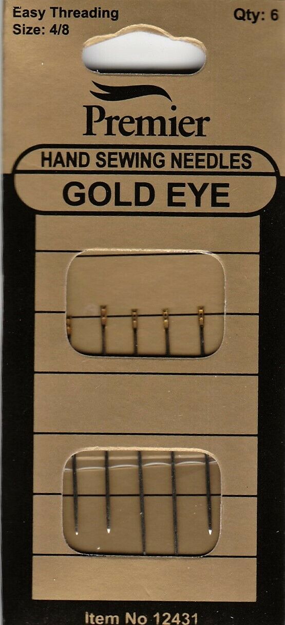 Premier Gold Eye Easy Threading Hand Sewing Needles Size 4/8 (6 pack)