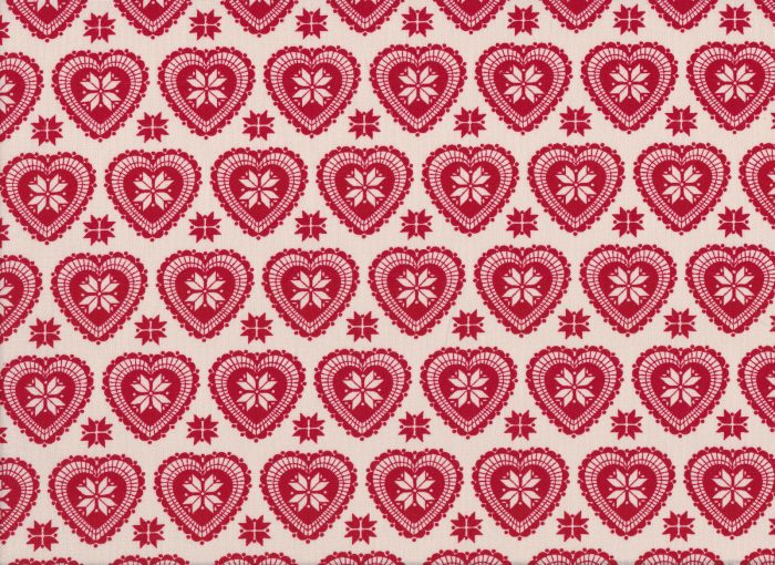 Red on Cream Heartflake Christmas Cotton Fabric  112cm Wide (per metre)