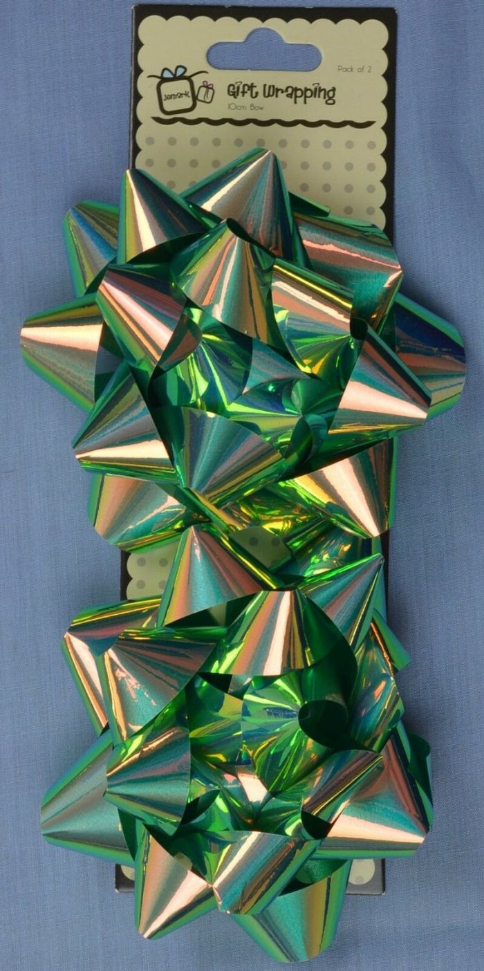10cm Holographic Green Bow Wrapping Pack ( x 2 Bows)