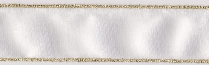 36mm White Satin Ribbon with Gold Edge (x 2 metres)