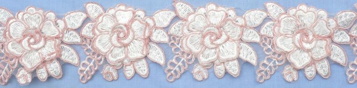 70mm Rose / White Floral Continuous Applique (per metre)