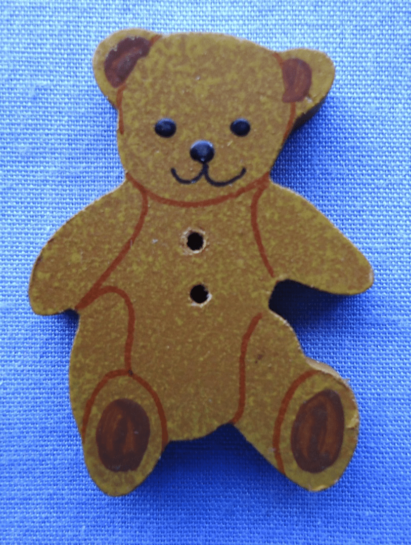 25mm Teddy Bear Hand Painted Wooden Craft Button (per button)
