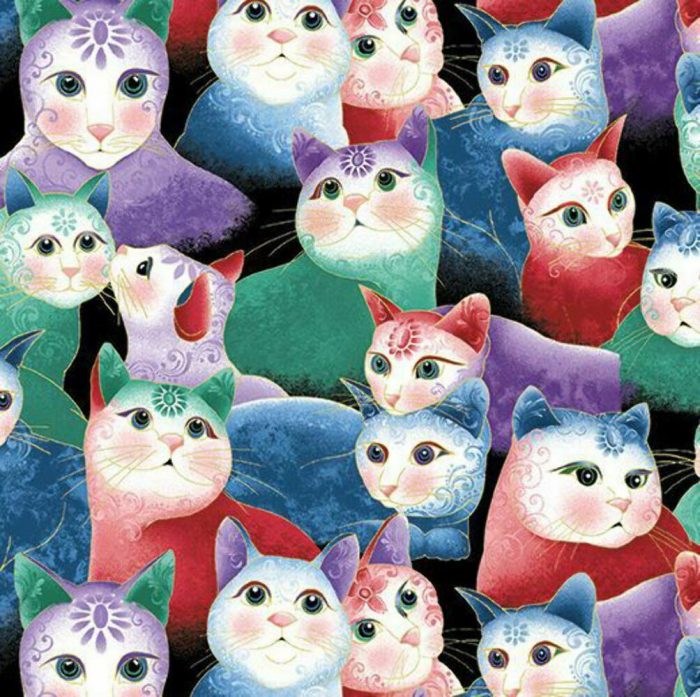 Cat-I-Tude 2: Sweetheart Cats Multi Cotton Fabric 110cm Wide (per metre)