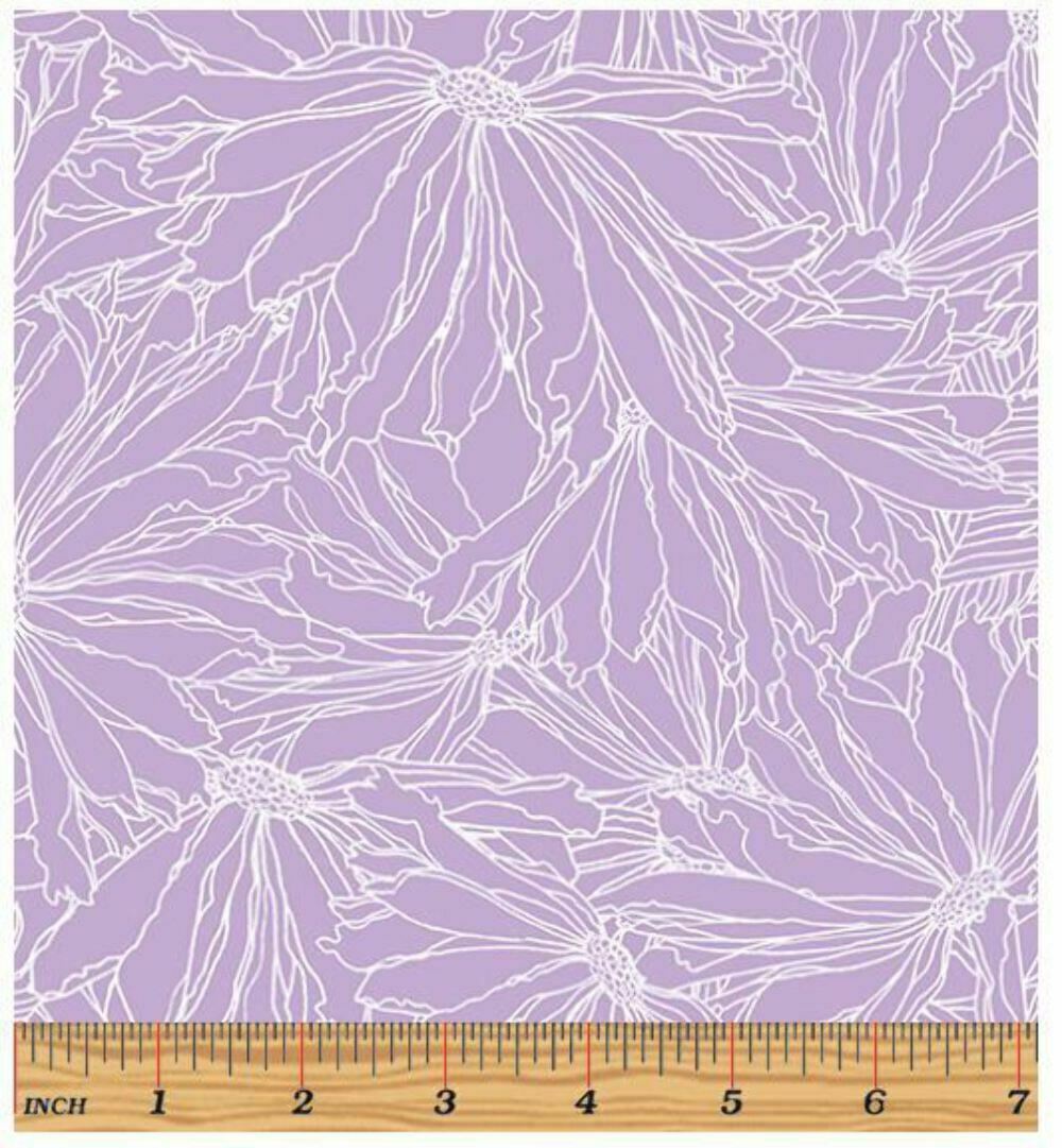 Fat Quarter - Midnight Poppies: Lavender Daisy Petals Cotton Fabric