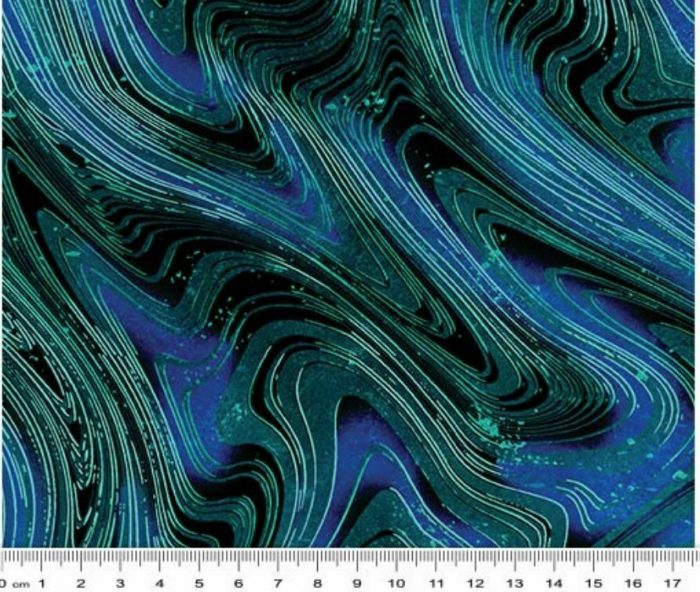 Fat Quarter - Petal Paradise - Turquoise Marble Swirl Cotton Fabric
