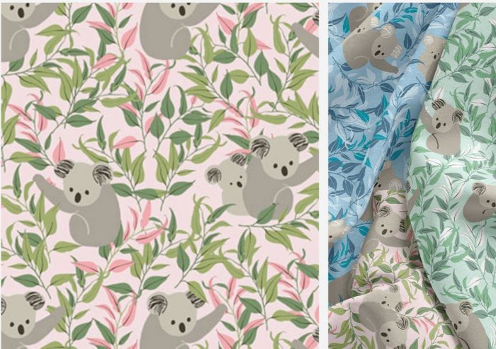 Koala Climb Mint Green Cotton Fabric 110cm wide (per metre)