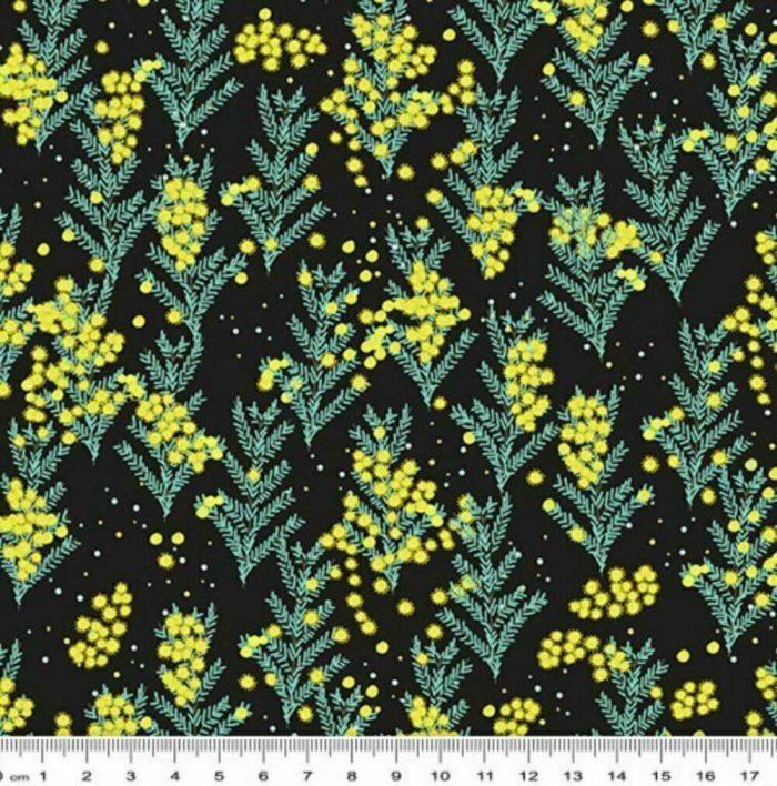 Outback Beauty: Black Wattle Dance Cotton Fabric 110cm Wide (per metre)