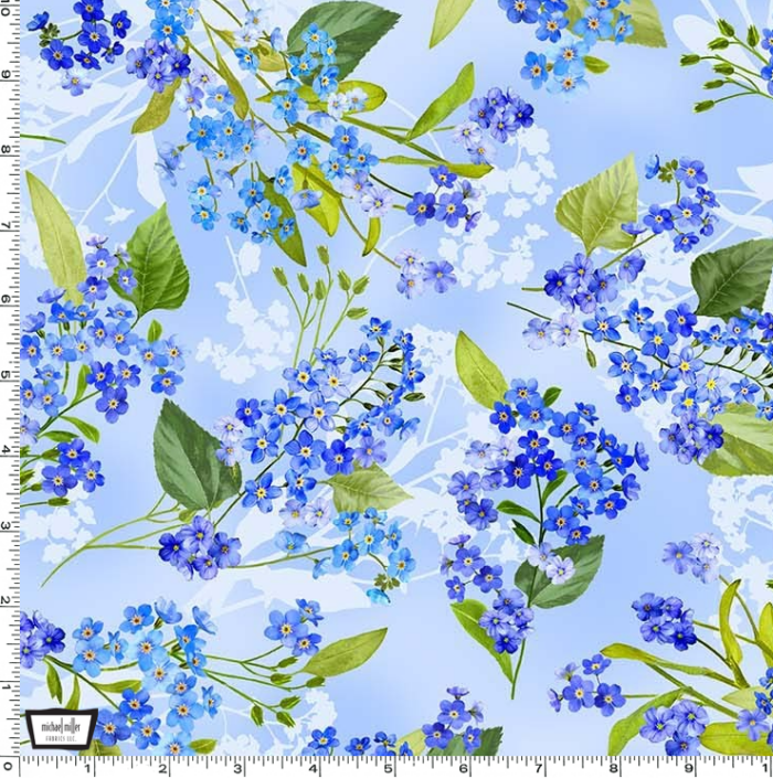 Summer Sunflowers Forget Me Not Sky Fabric 110cm wide (per metre)