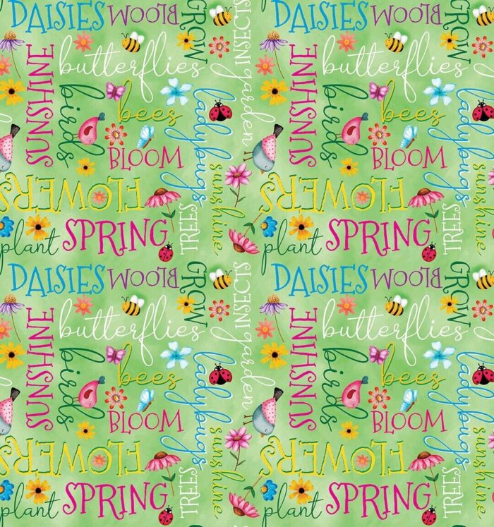 Fat Quarter - Sunshine Days - Sunny Words Green Cotton Fabric